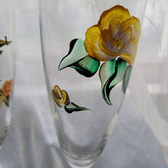 Hand-Painted Floral Champagne Flutes Set Of 2 - Picture 4 of 5